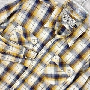 Freenote Cloth Mens M Blue Yellow Plaid Pearl Snap Western Shirt Japanese Cotton
